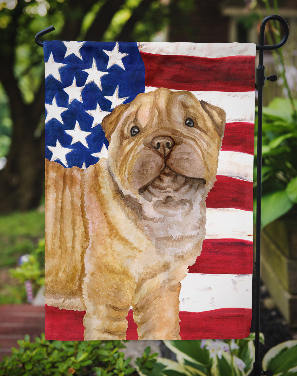 Shar Pei Puppy Patriotic Flag Garden Size BB9719GF