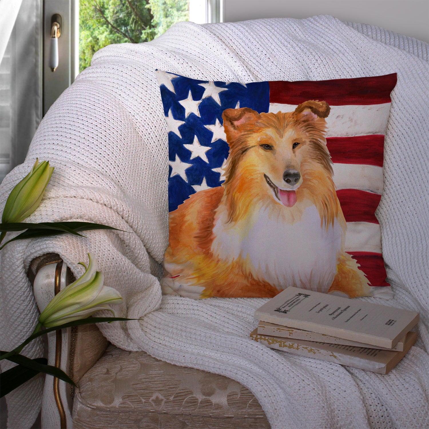 Sheltie Patriotic Fabric Decorative Pillow BB9720PW1414 - the-store.com