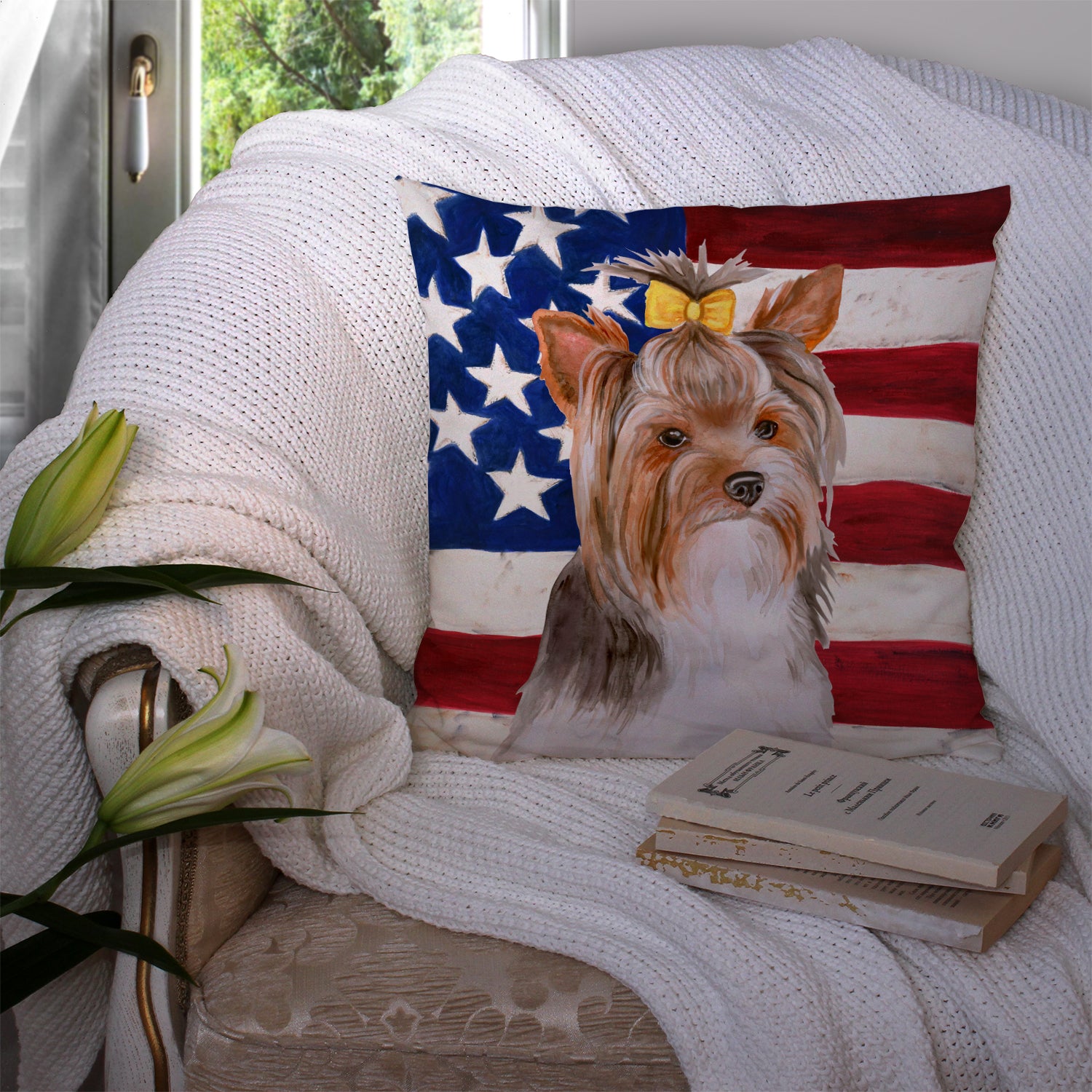 Yorkshire Terrier #2 Patriotic Fabric Decorative Pillow BB9723PW1414 - the-store.com