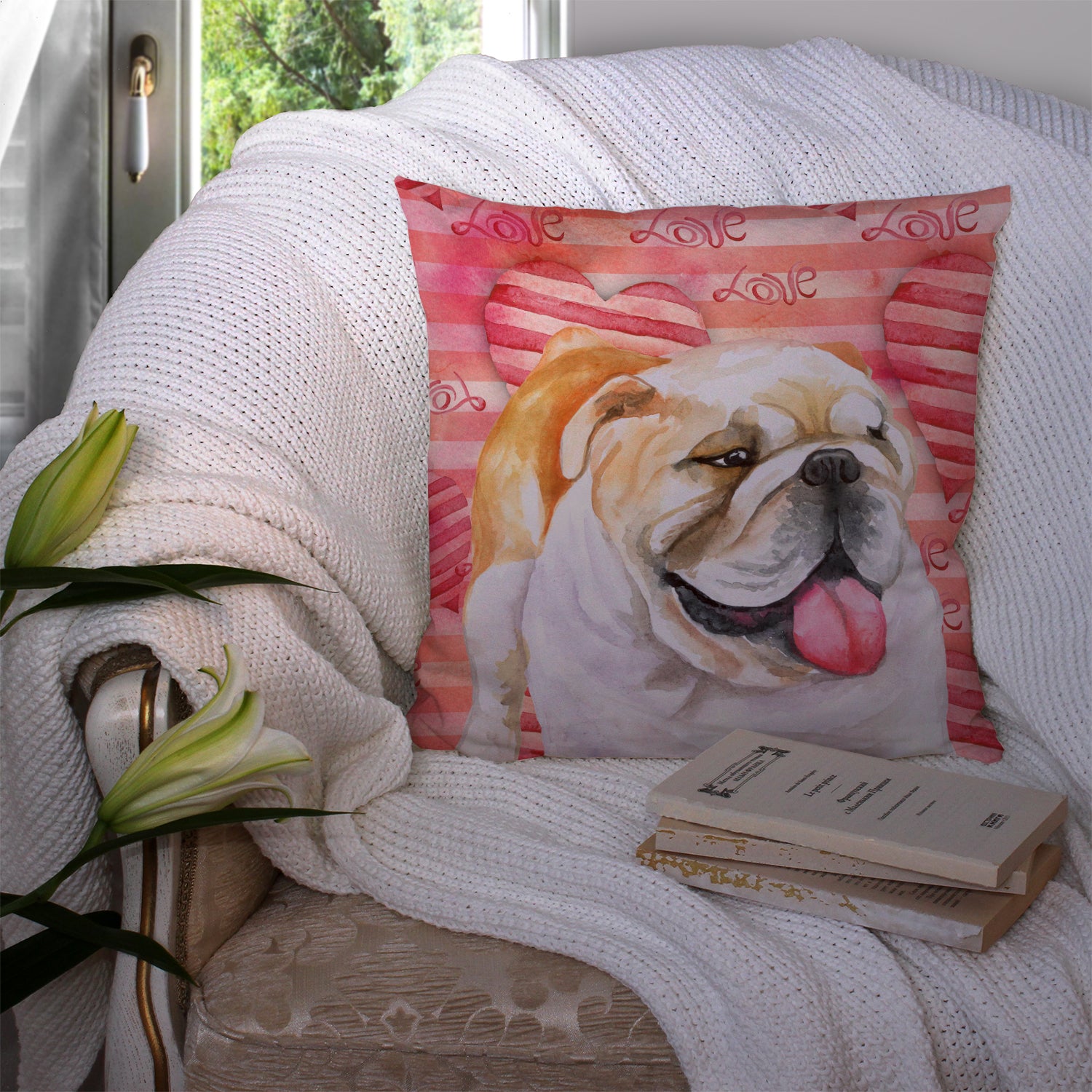 English Bulldog Love Fabric Decorative Pillow BB9726PW1414 - the-store.com