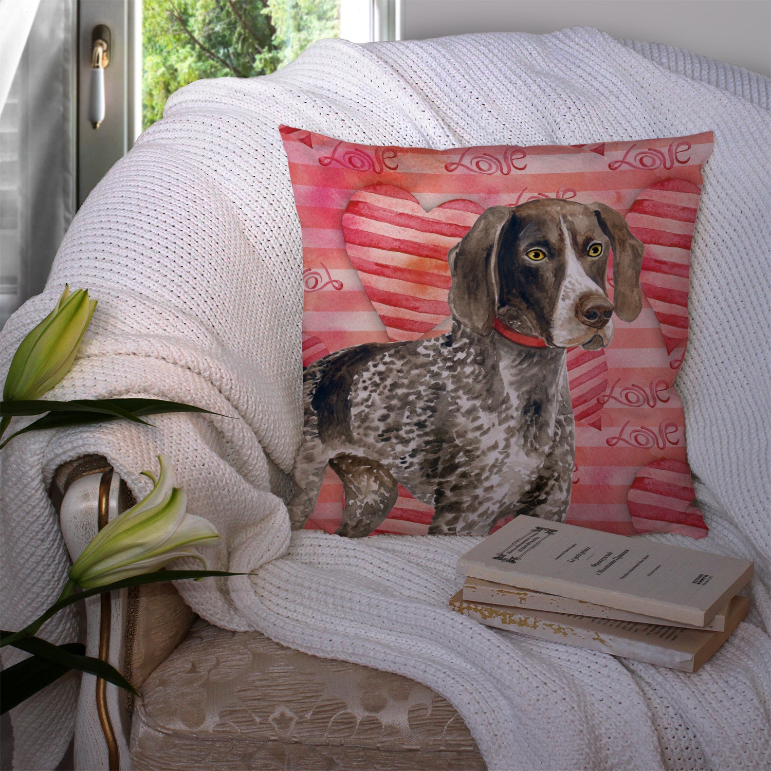 German Shorthaired Pointer Love Fabric Decorative Pillow BB9728PW1414 - the-store.com