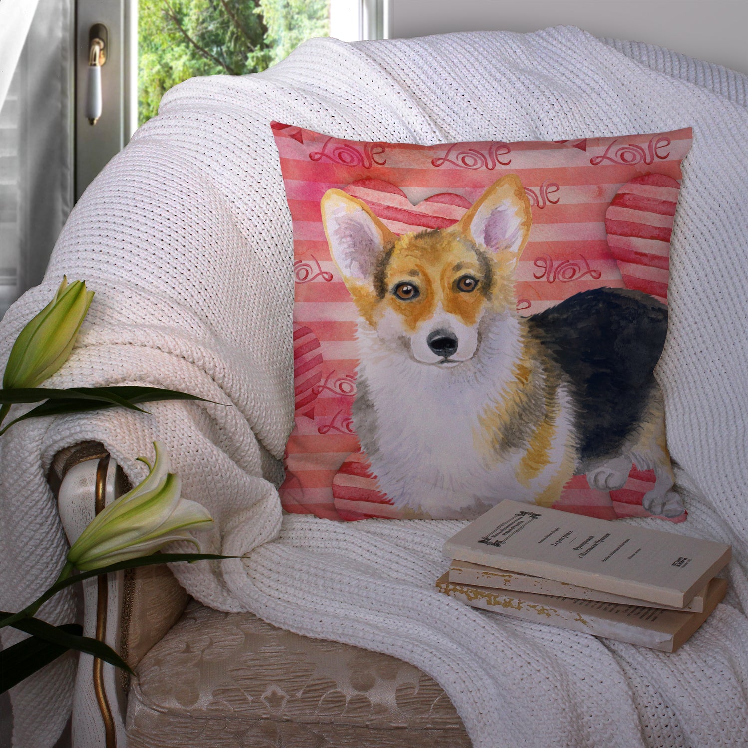 Pembroke Corgi Love Fabric Decorative Pillow BB9729PW1414 - the-store.com