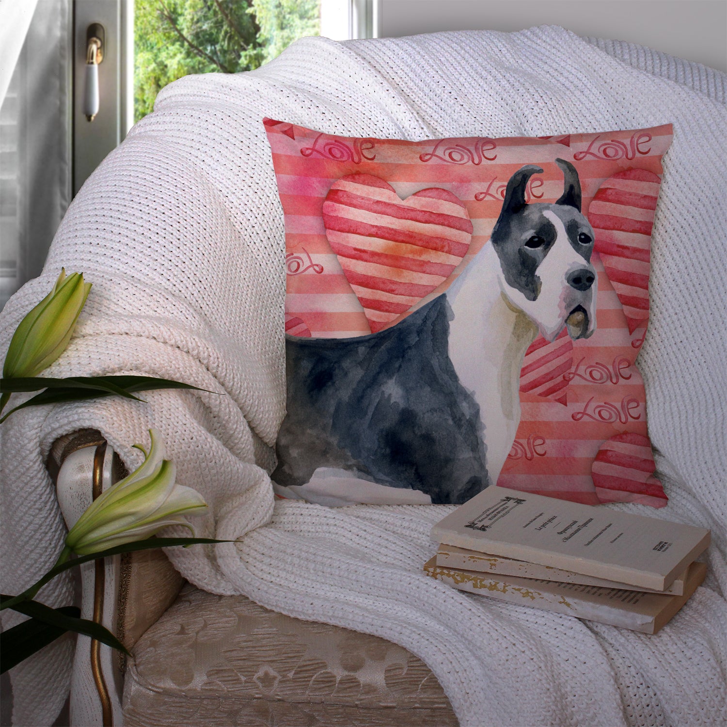 Harlequin Great Dane Love Fabric Decorative Pillow BB9730PW1414 - the-store.com