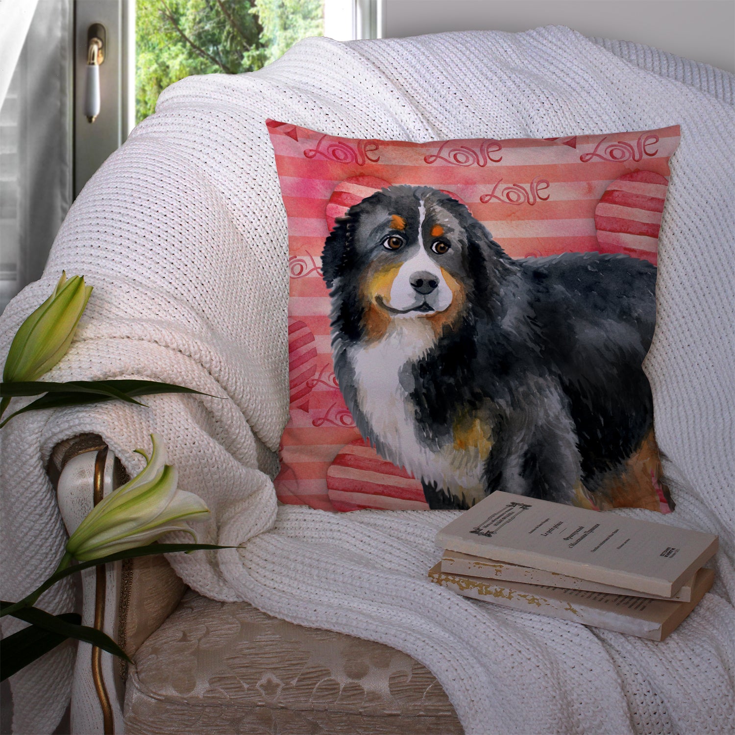 Bernese Mountain Dog Love Fabric Decorative Pillow BB9732PW1414 - the-store.com