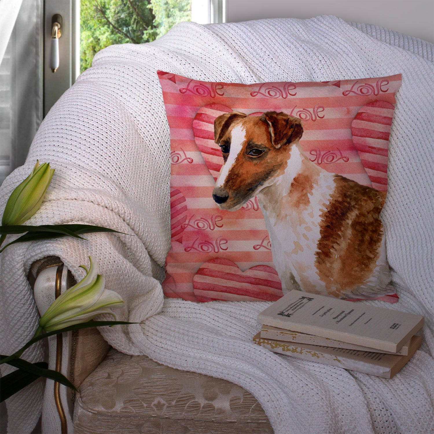 Smooth Fox Terrier Love Fabric Decorative Pillow BB9734PW1414 - the-store.com