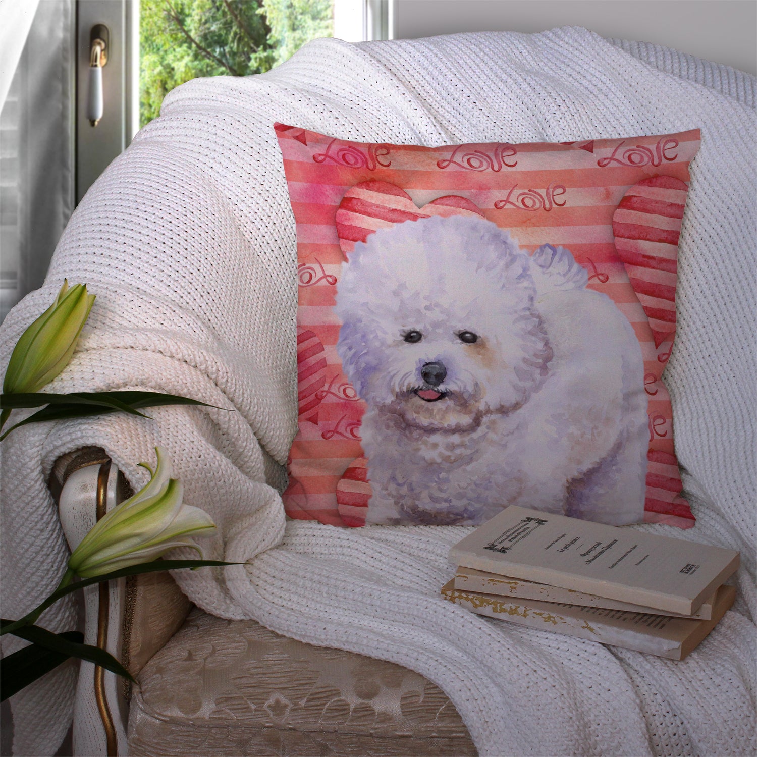 Bichon Frise Love Fabric Decorative Pillow BB9735PW1414 - the-store.com