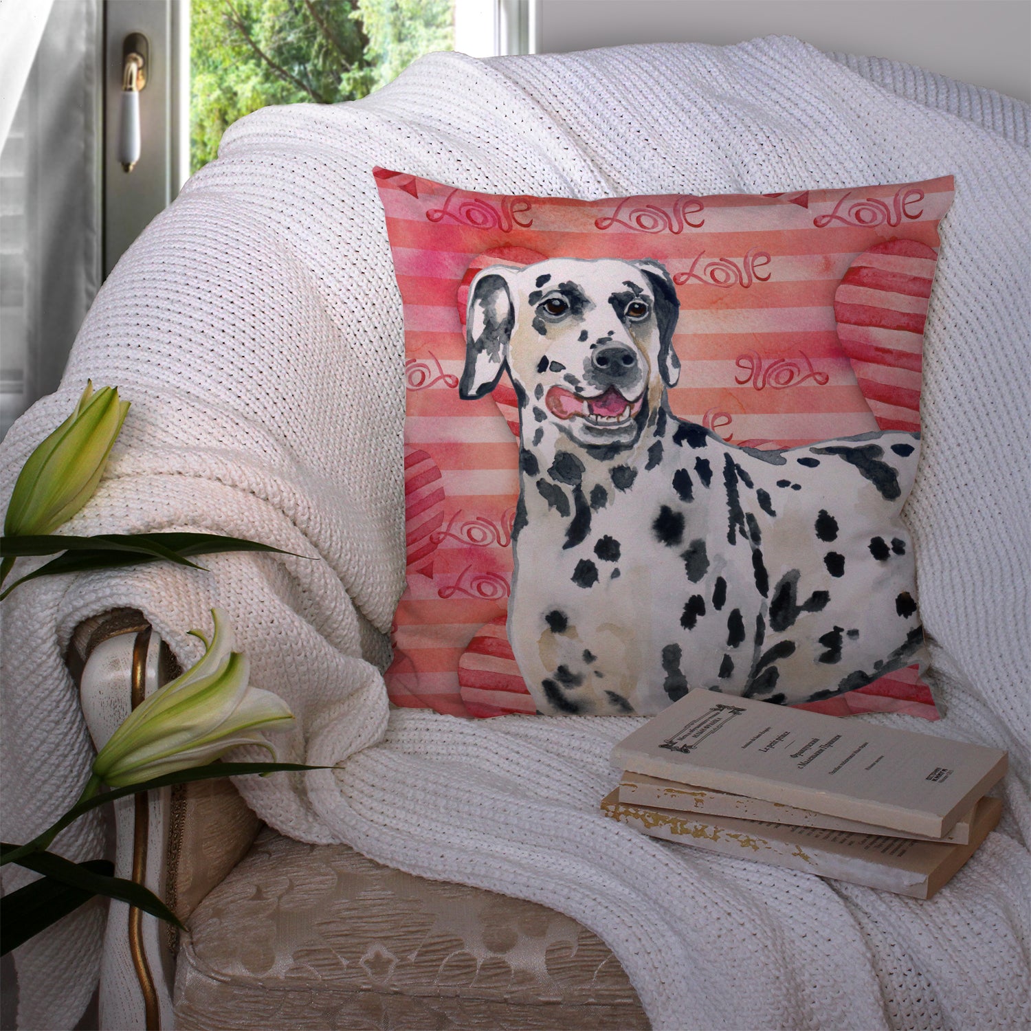 Dalmatian Love Fabric Decorative Pillow BB9740PW1414 - the-store.com