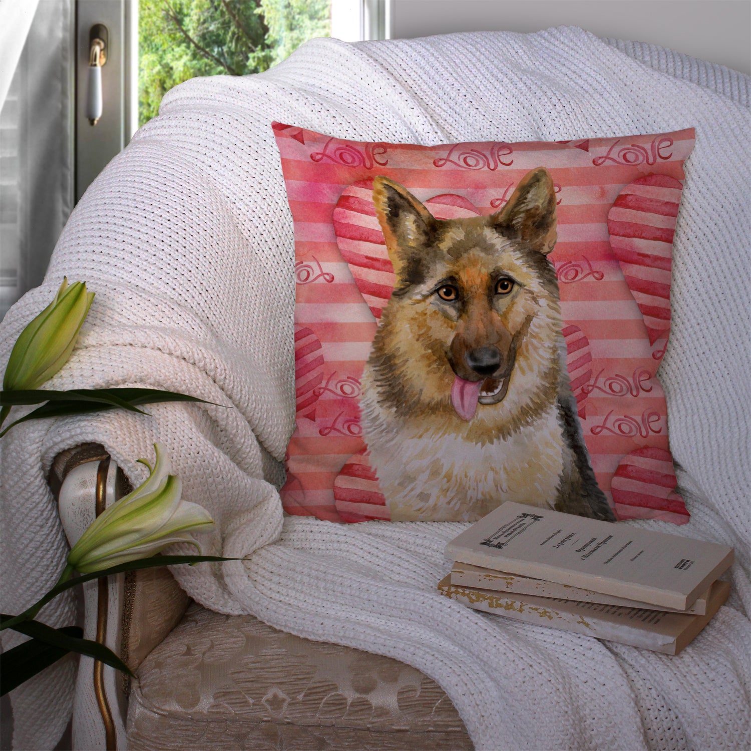 German Shepherd Love Fabric Decorative Pillow BB9741PW1414 - the-store.com