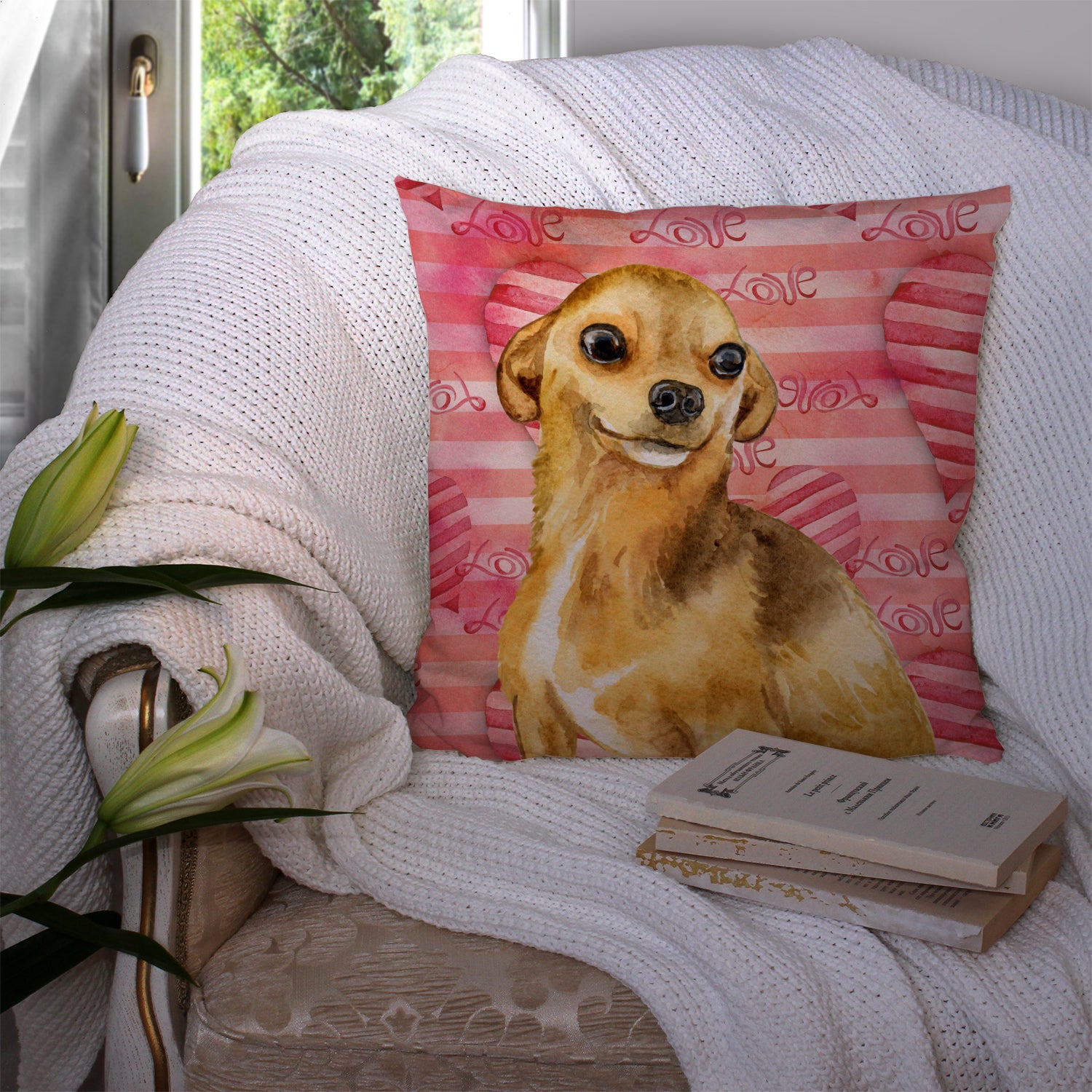 Chihuahua Love Fabric Decorative Pillow BB9745PW1414 - the-store.com