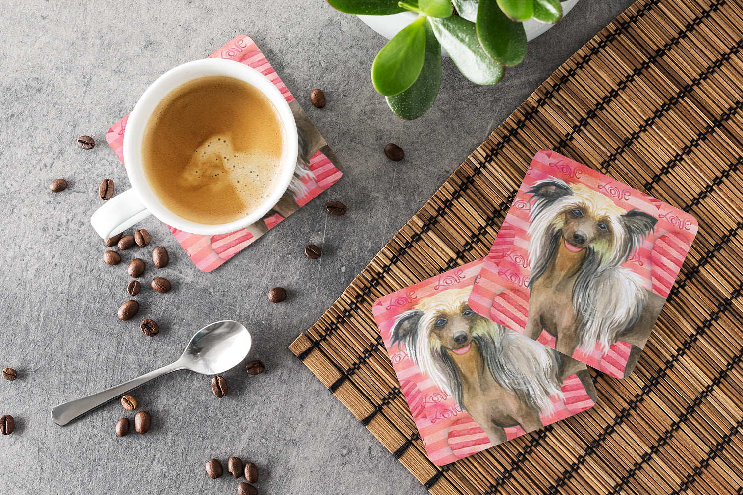 Chinese Crested Love Foam Coaster Set of 4 BB9746FC - the-store.com