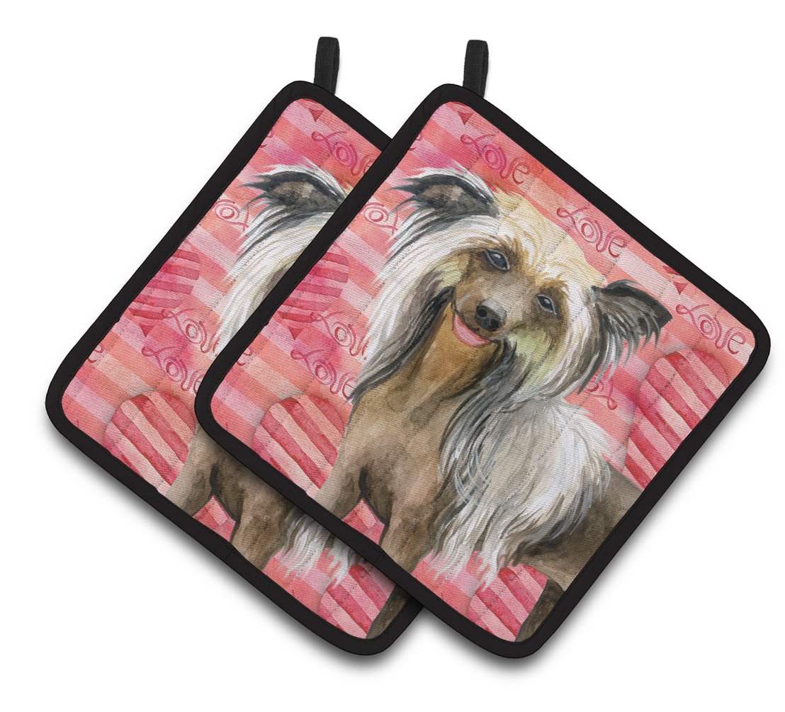 Chinese Crested Love Pair of Pot Holders BB9746PTHD by Caroline&#39;s Treasures