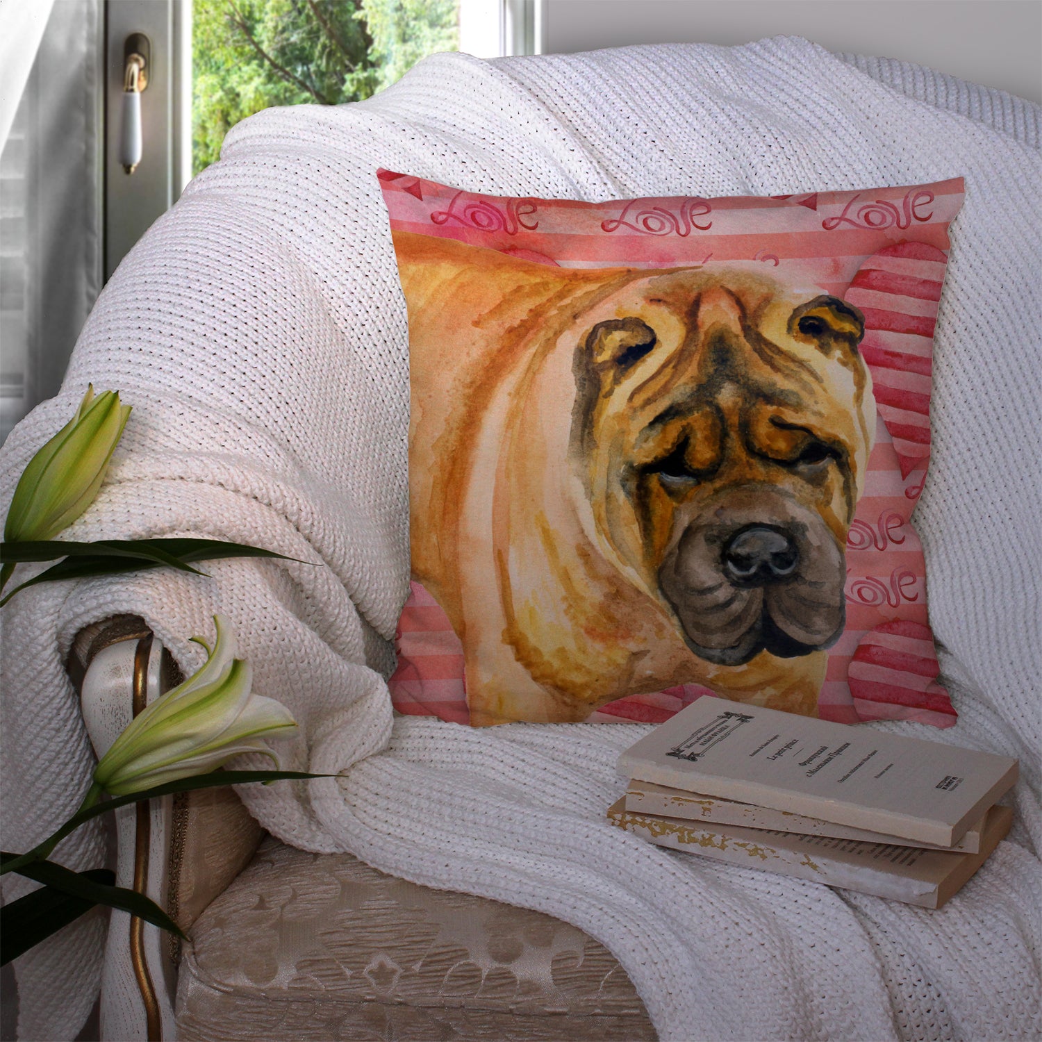 Shar Pei Love Fabric Decorative Pillow BB9748PW1414 - the-store.com