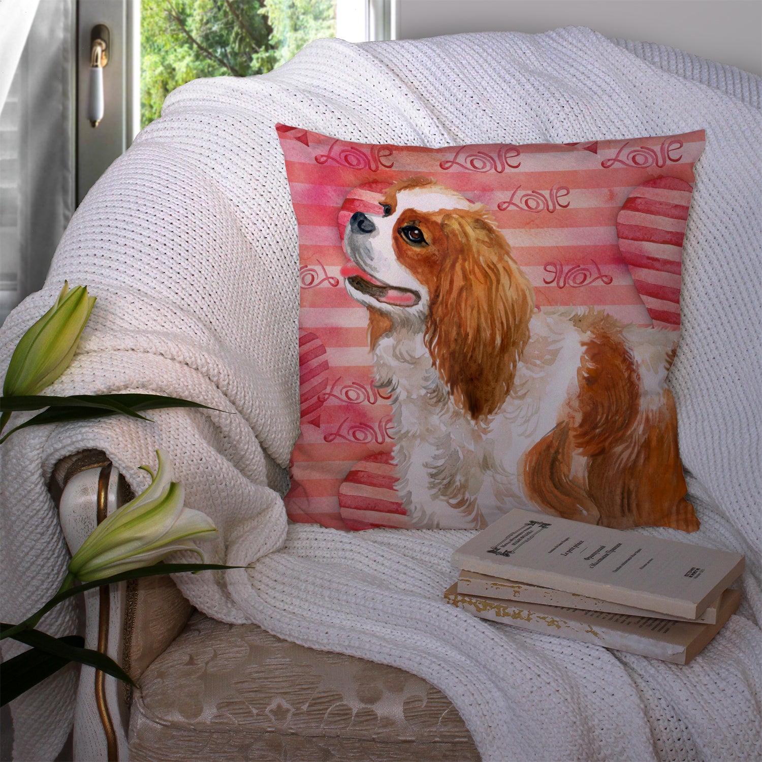 Cavalier Spaniel Love Fabric Decorative Pillow BB9750PW1414 - the-store.com