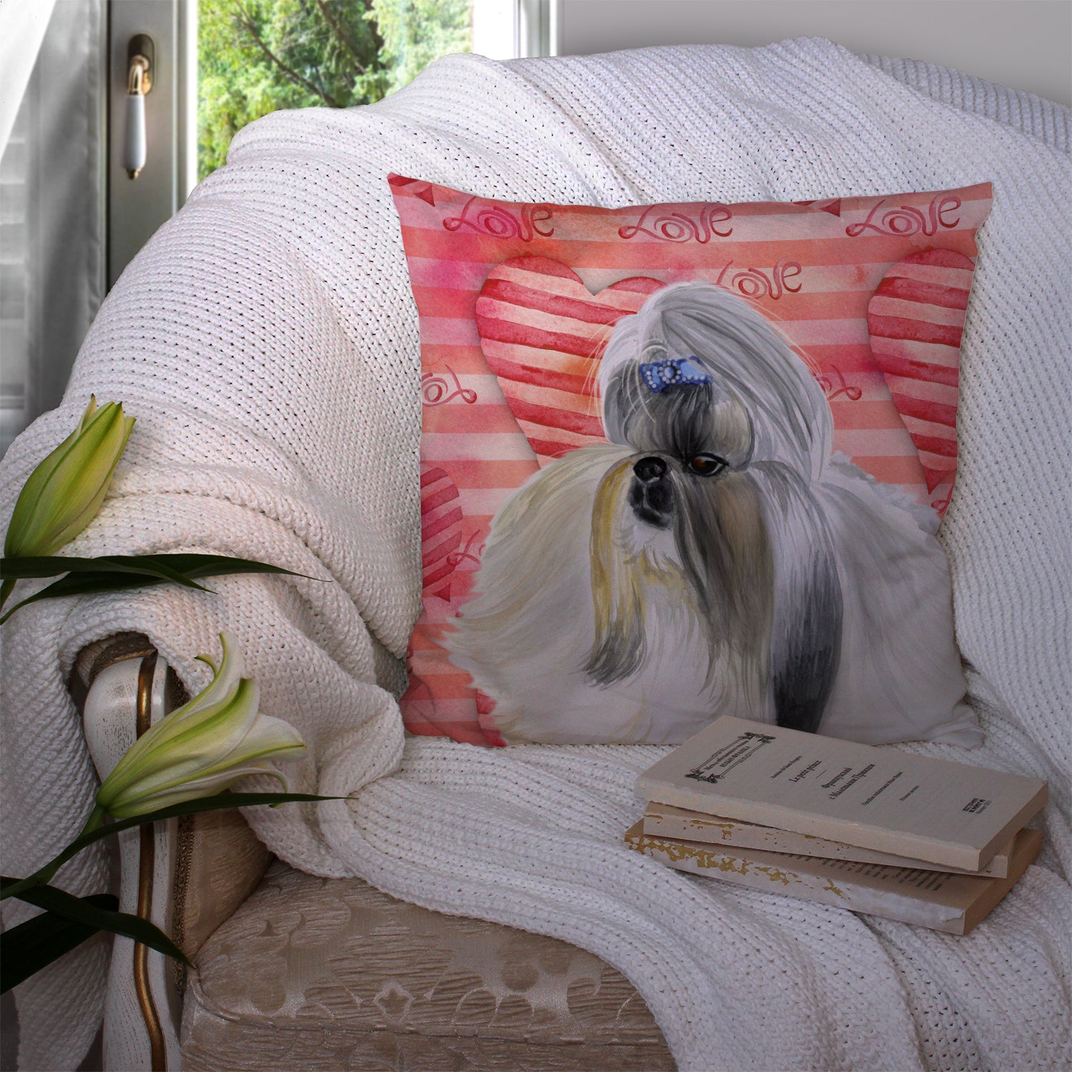 Shih Tzu Love Fabric Decorative Pillow BB9753PW1414 - the-store.com