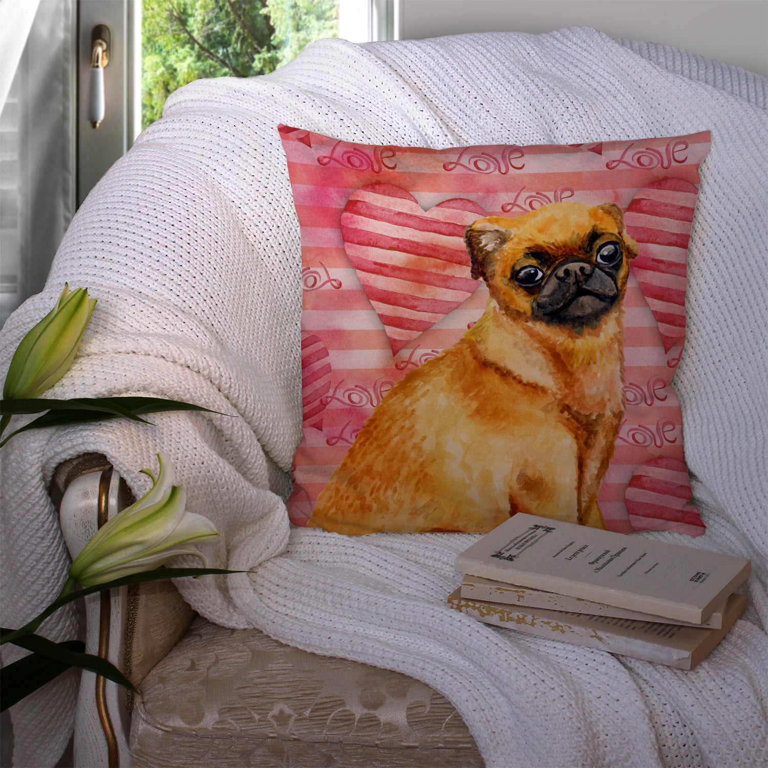 Small Brabant Griffon Love Fabric Decorative Pillow BB9754PW1414 - the-store.com