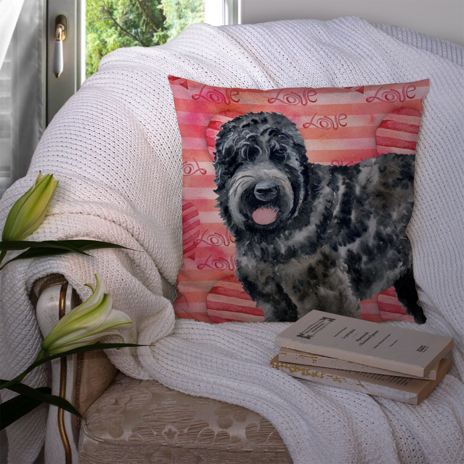Black Russian Terrier Love Fabric Decorative Pillow BB9764PW1414 - the-store.com