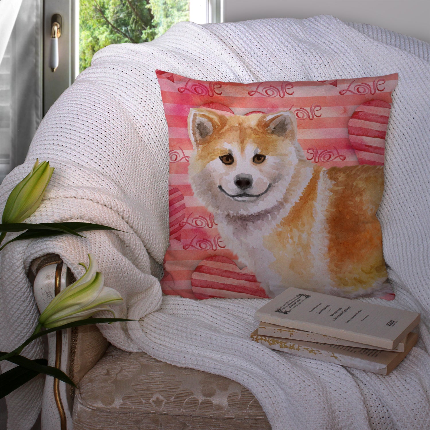 Shiba Inu Love Fabric Decorative Pillow BB9765PW1414 - the-store.com