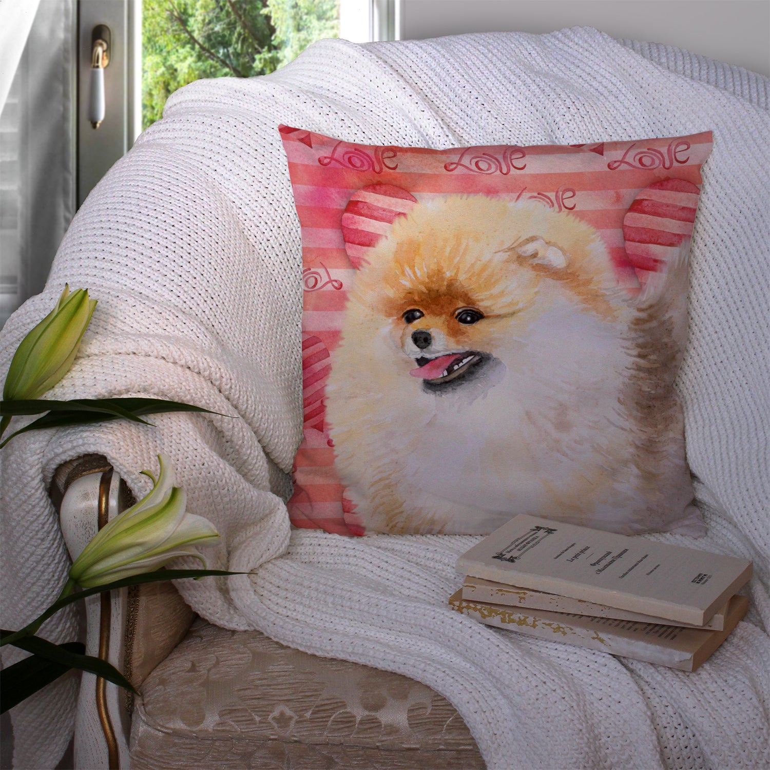 Pomeranian Love Fabric Decorative Pillow BB9769PW1414 - the-store.com