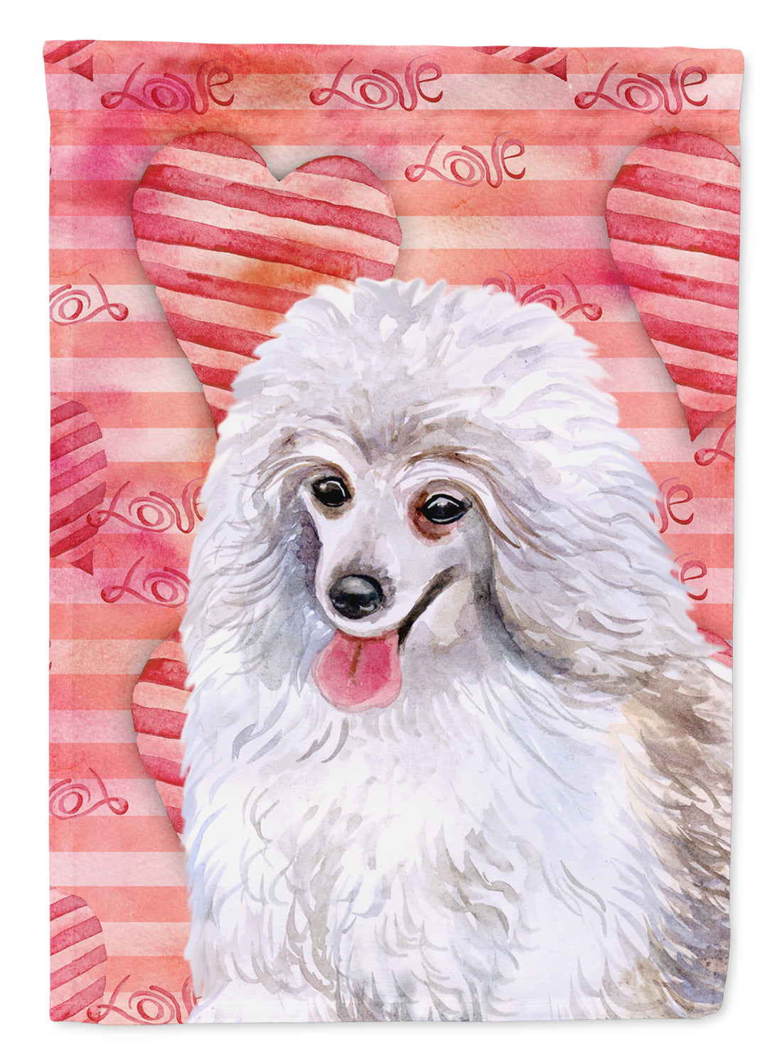 Medium White Poodle Love Flag Canvas House Size BB9770CHF  the-store.com.