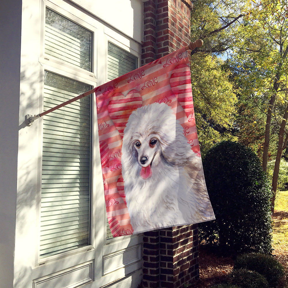 Medium White Poodle Love Flag Canvas House Size BB9770CHF  the-store.com.