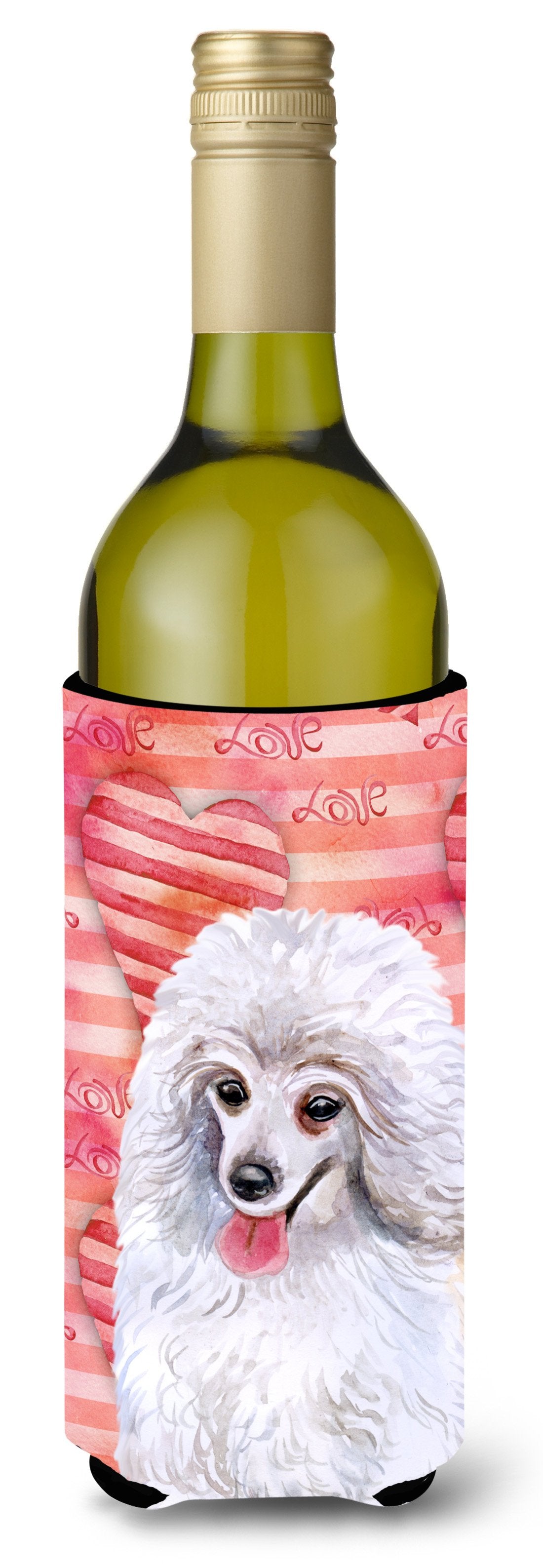Medium White Poodle Love Wine Bottle Beverge Insulator Hugger BB9770LITERK by Caroline&#39;s Treasures