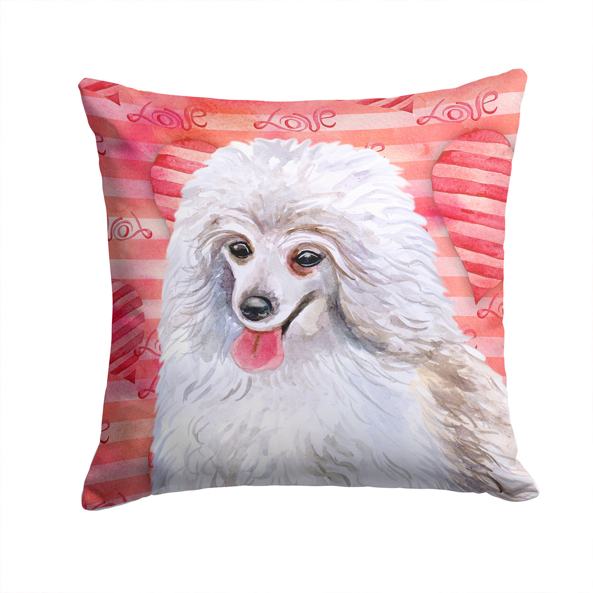 Medium White Poodle Love Fabric Decorative Pillow BB9770PW1414 - the-store.com