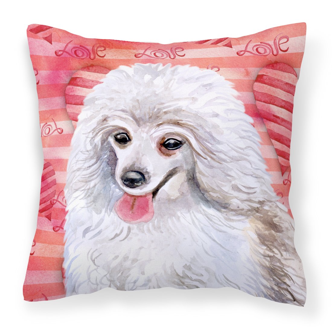 Medium White Poodle Love Fabric Decorative Pillow BB9770PW1818 by Caroline&#39;s Treasures