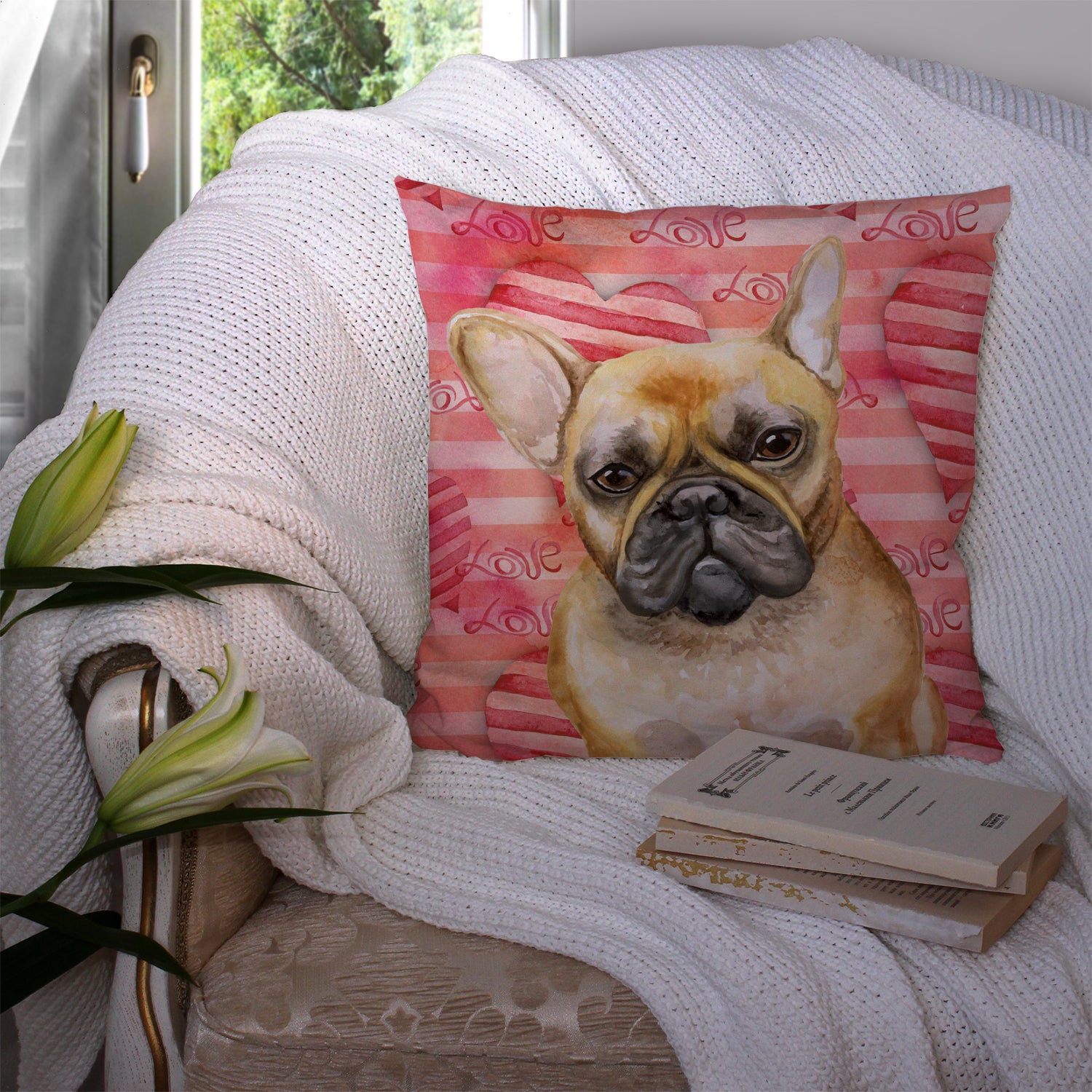 French Bulldog Love Fabric Decorative Pillow BB9775PW1414 - the-store.com