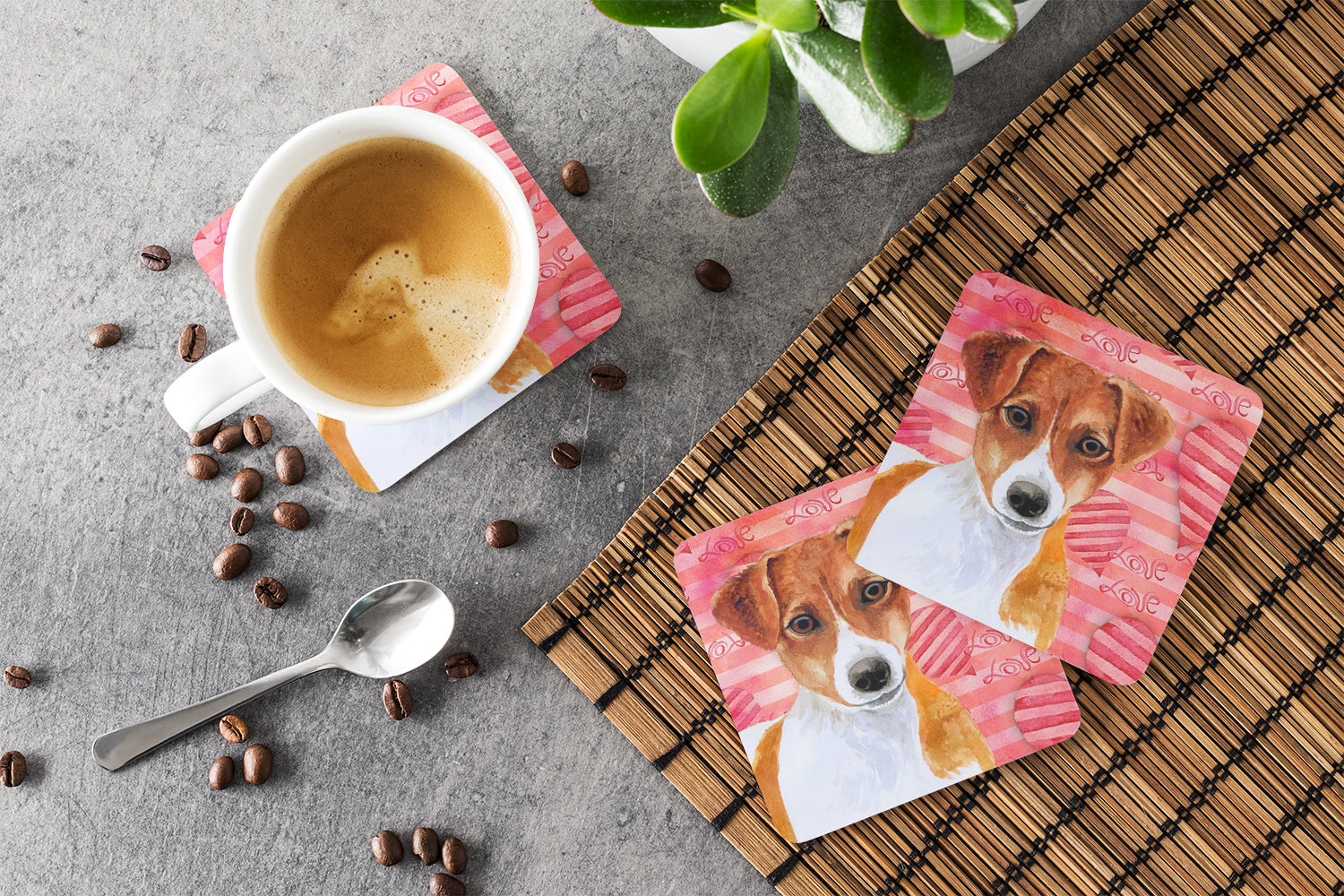 Jack Russell Terrier Love Foam Coaster Set of 4 BB9776FC - the-store.com