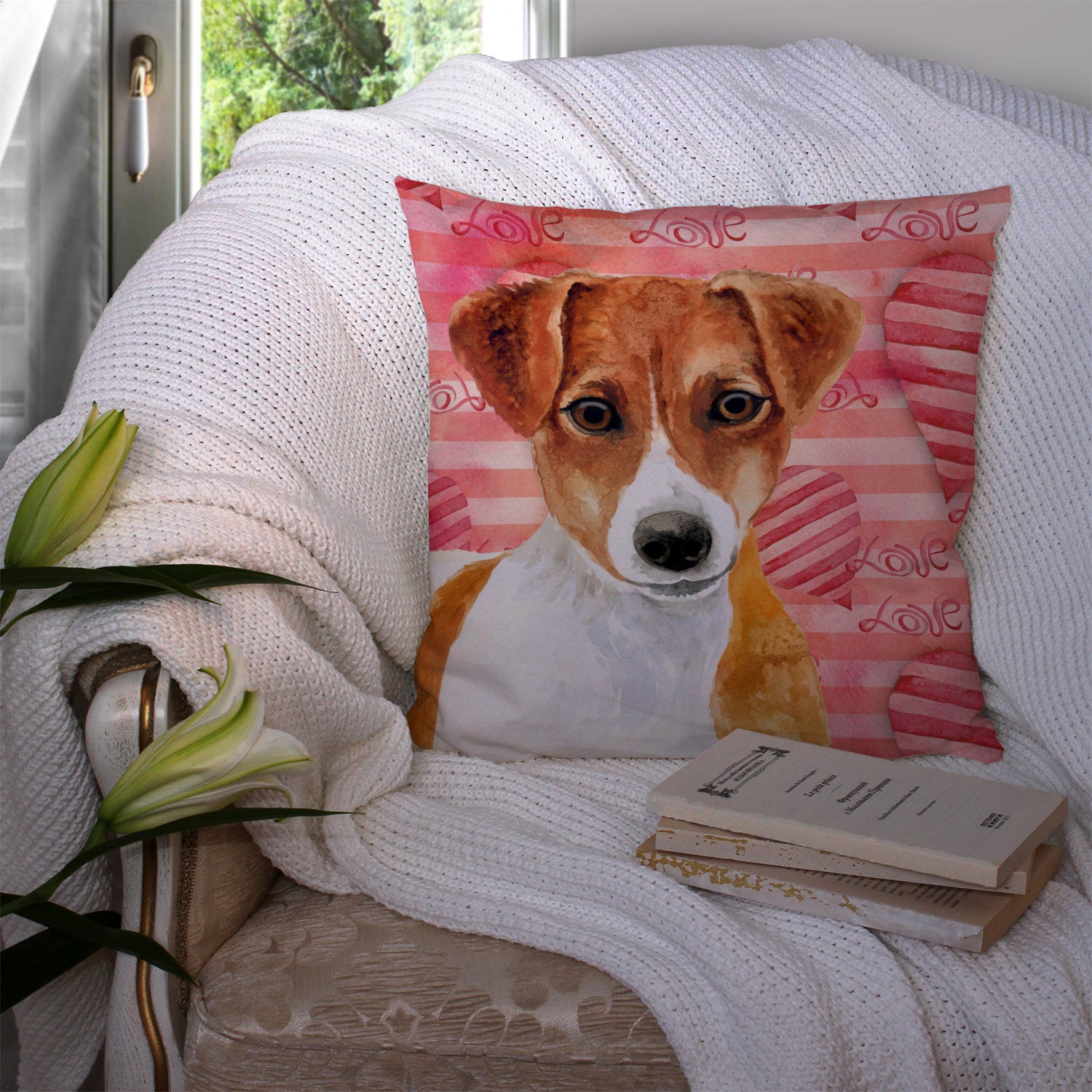 Jack Russell Terrier Love Fabric Decorative Pillow BB9776PW1414 - the-store.com