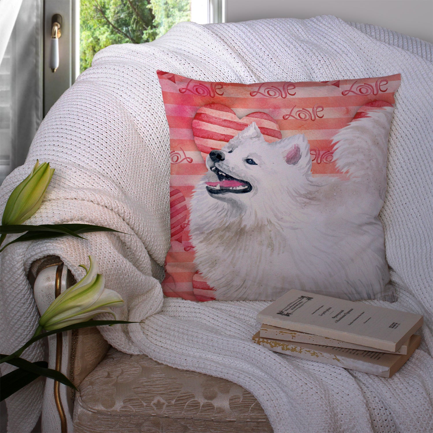 Samoyed Love Fabric Decorative Pillow BB9778PW1414 - the-store.com