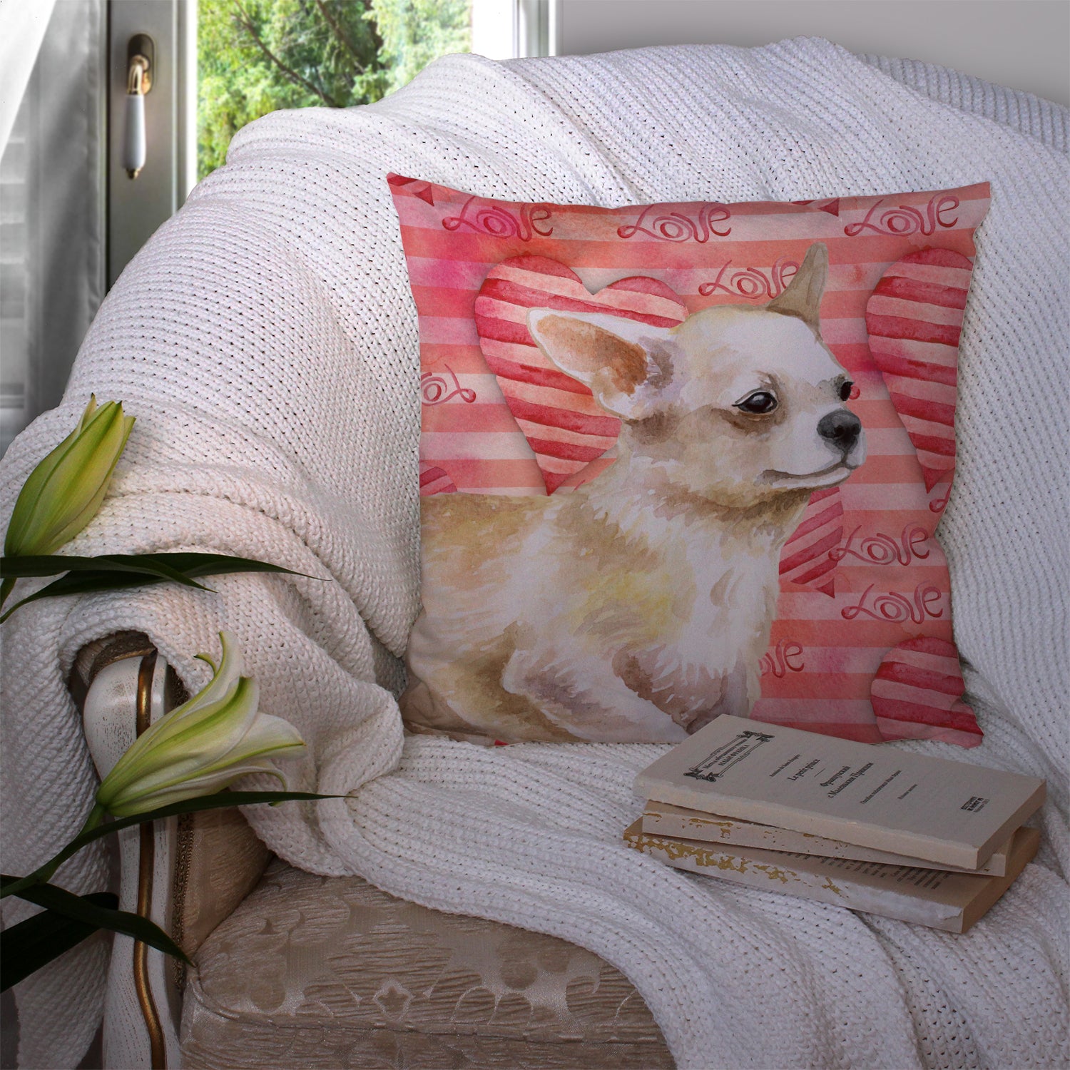 Chihuahua Leg up Love Fabric Decorative Pillow BB9784PW1414 - the-store.com