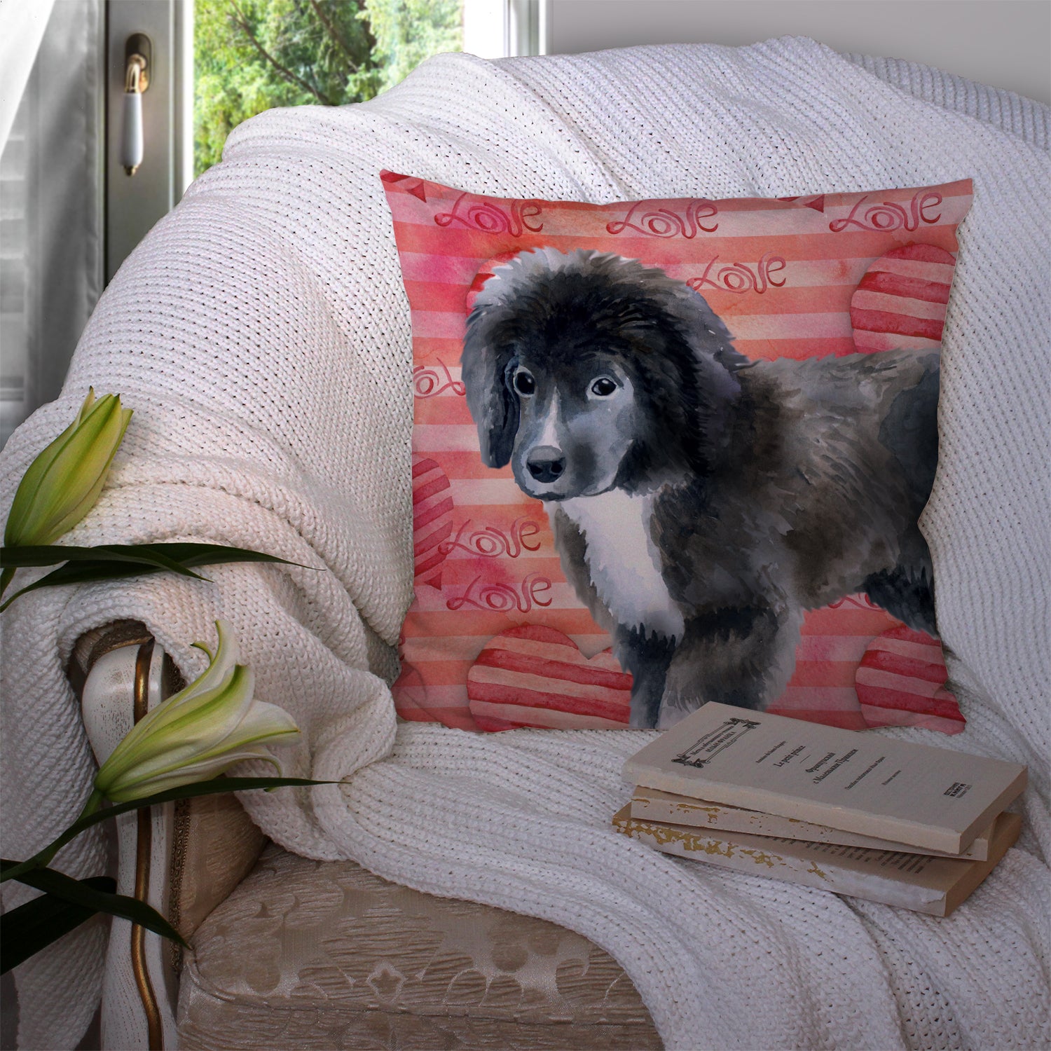 Newfoundland Puppy Love Fabric Decorative Pillow BB9786PW1414 - the-store.com