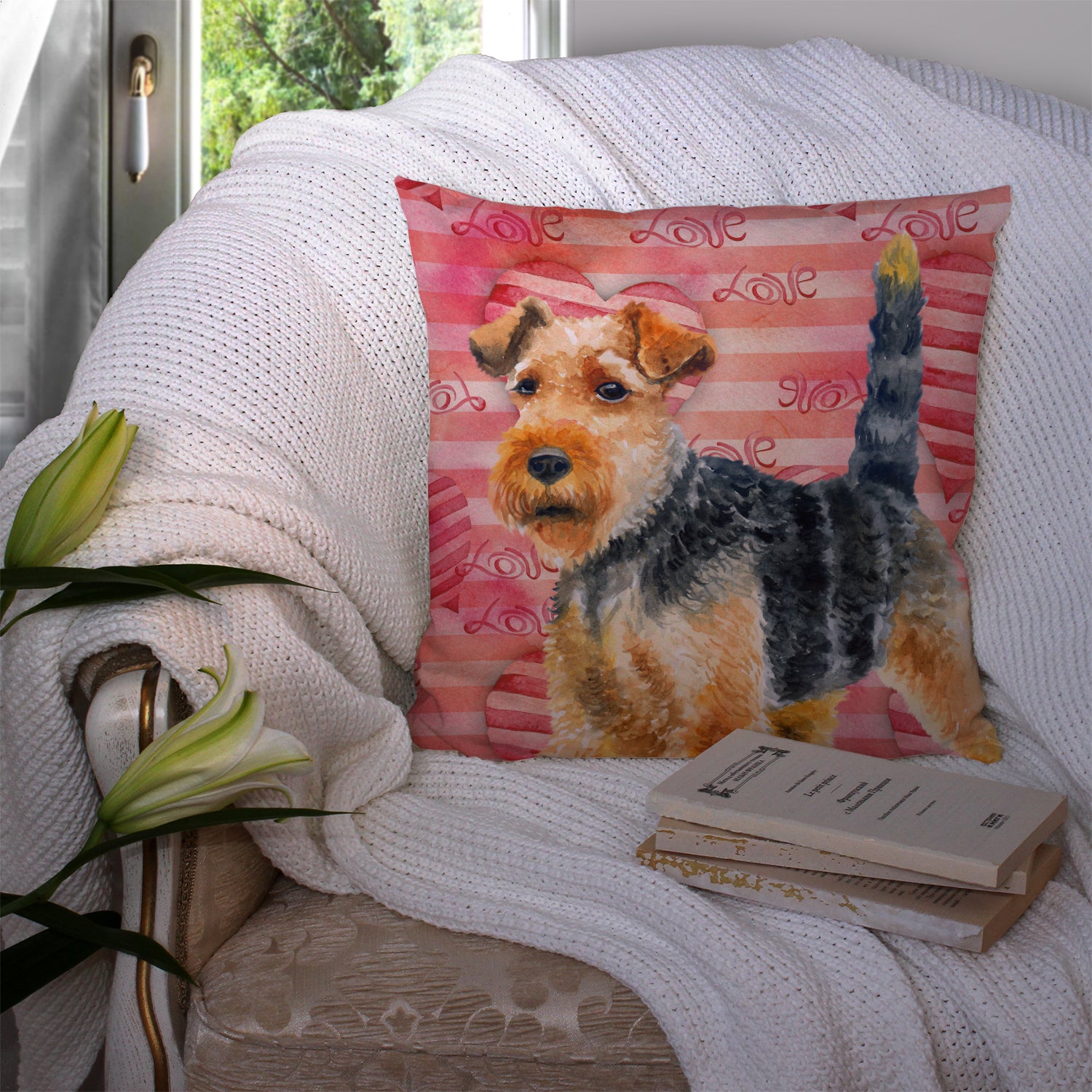 Welsh Terrier Love Fabric Decorative Pillow BB9787PW1414 - the-store.com