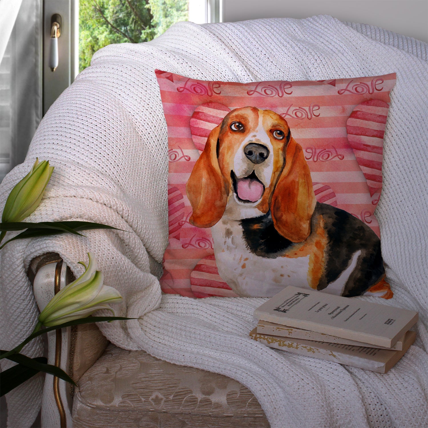 Basset Hound Love Fabric Decorative Pillow BB9791PW1414 - the-store.com