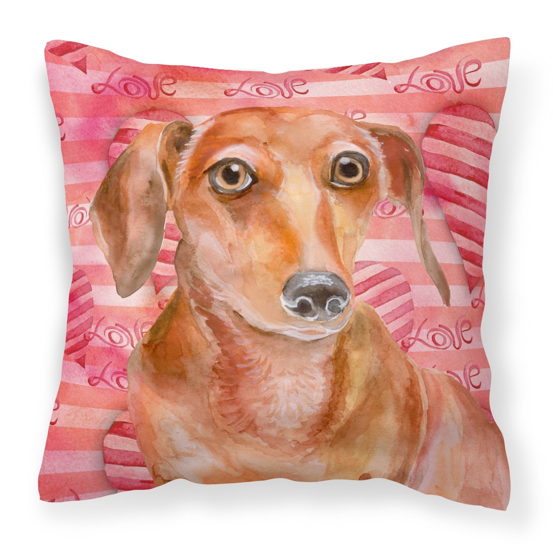 Red Dachshund Love Fabric Decorative Pillow BB9794PW1818 by Caroline&#39;s Treasures