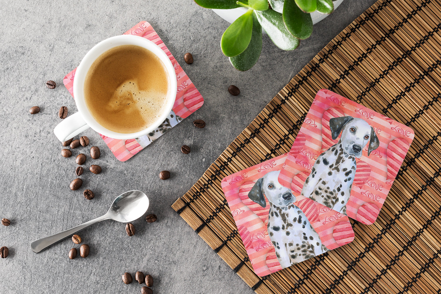 Dalmatian Puppy Love Foam Coaster Set of 4 BB9795FC - the-store.com