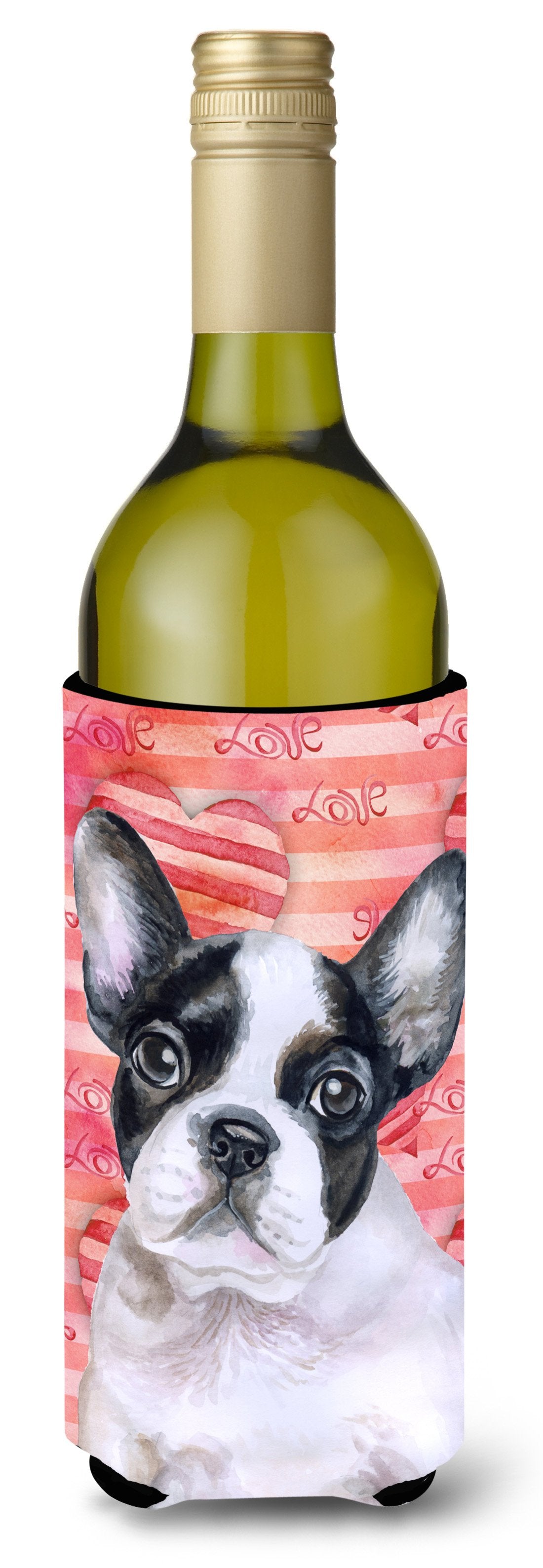 French Bulldog Black White Love Wine Bottle Beverge Insulator Hugger BB9797LITERK by Caroline&#39;s Treasures