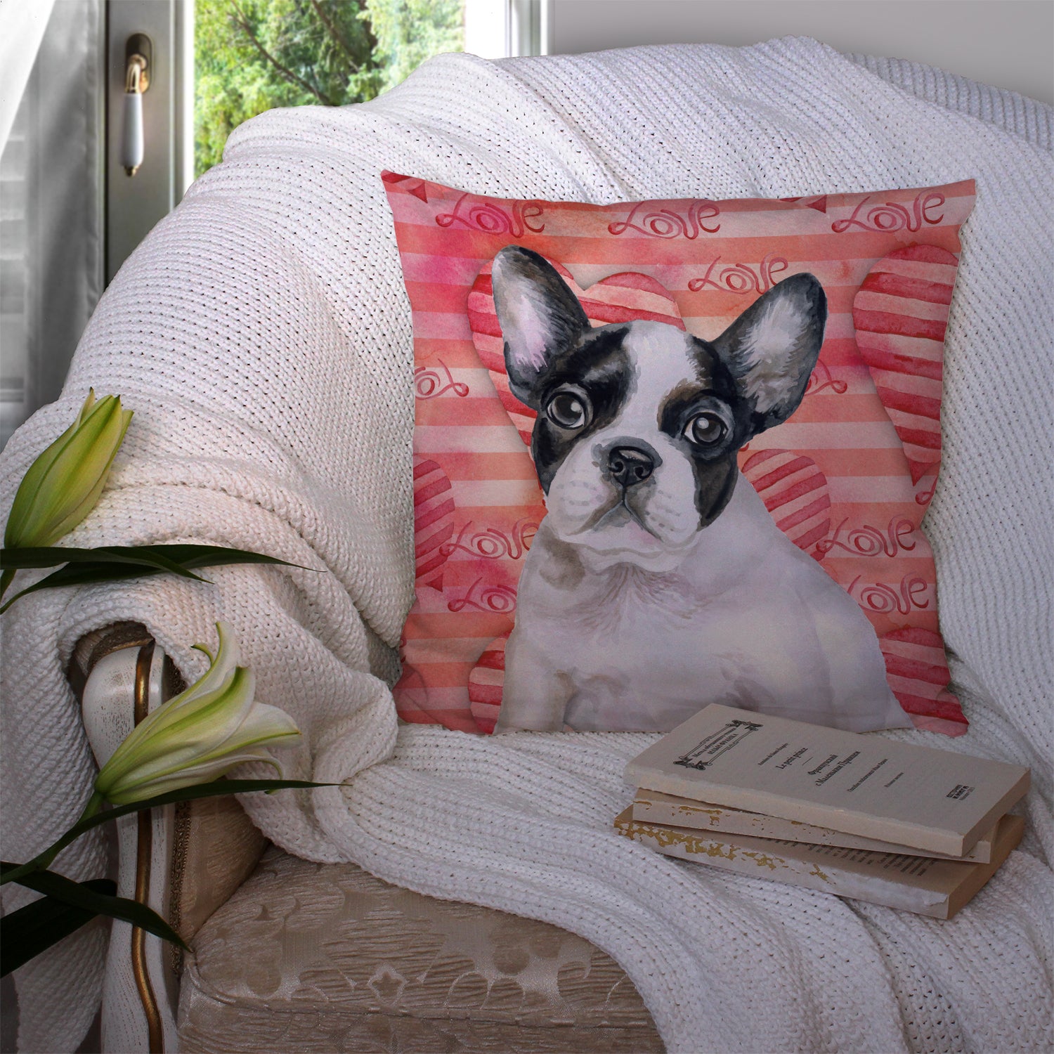 French Bulldog Black White Love Fabric Decorative Pillow BB9797PW1414 - the-store.com