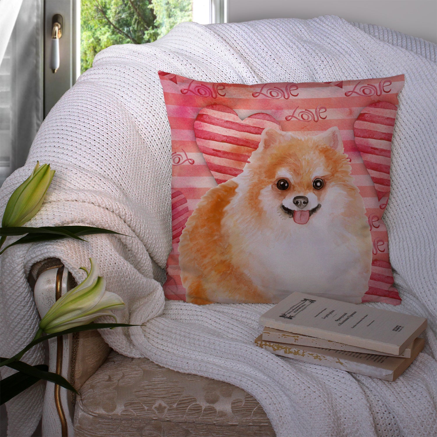 Pomeranian #2 Love Fabric Decorative Pillow BB9803PW1414 - the-store.com