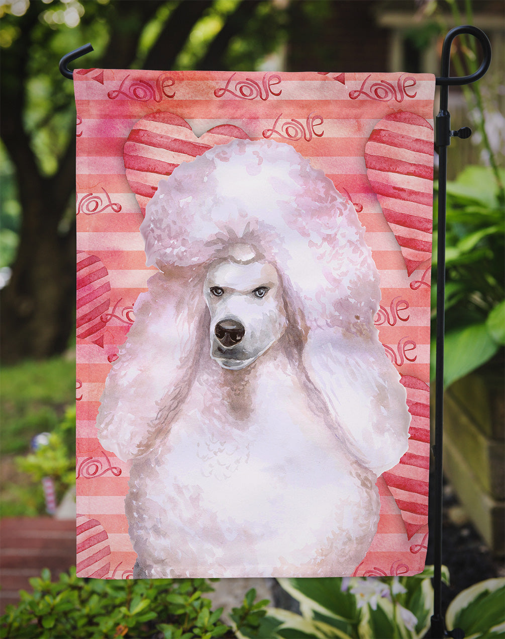 White Standard Poodle Love Flag Garden Size BB9804GF  the-store.com.