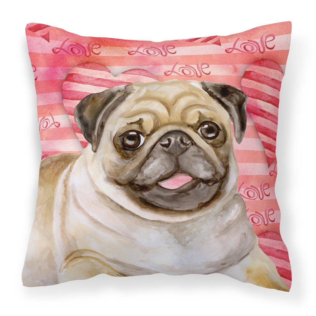 Fawn Pug Love Fabric Decorative Pillow BB9805PW1818 by Caroline&#39;s Treasures