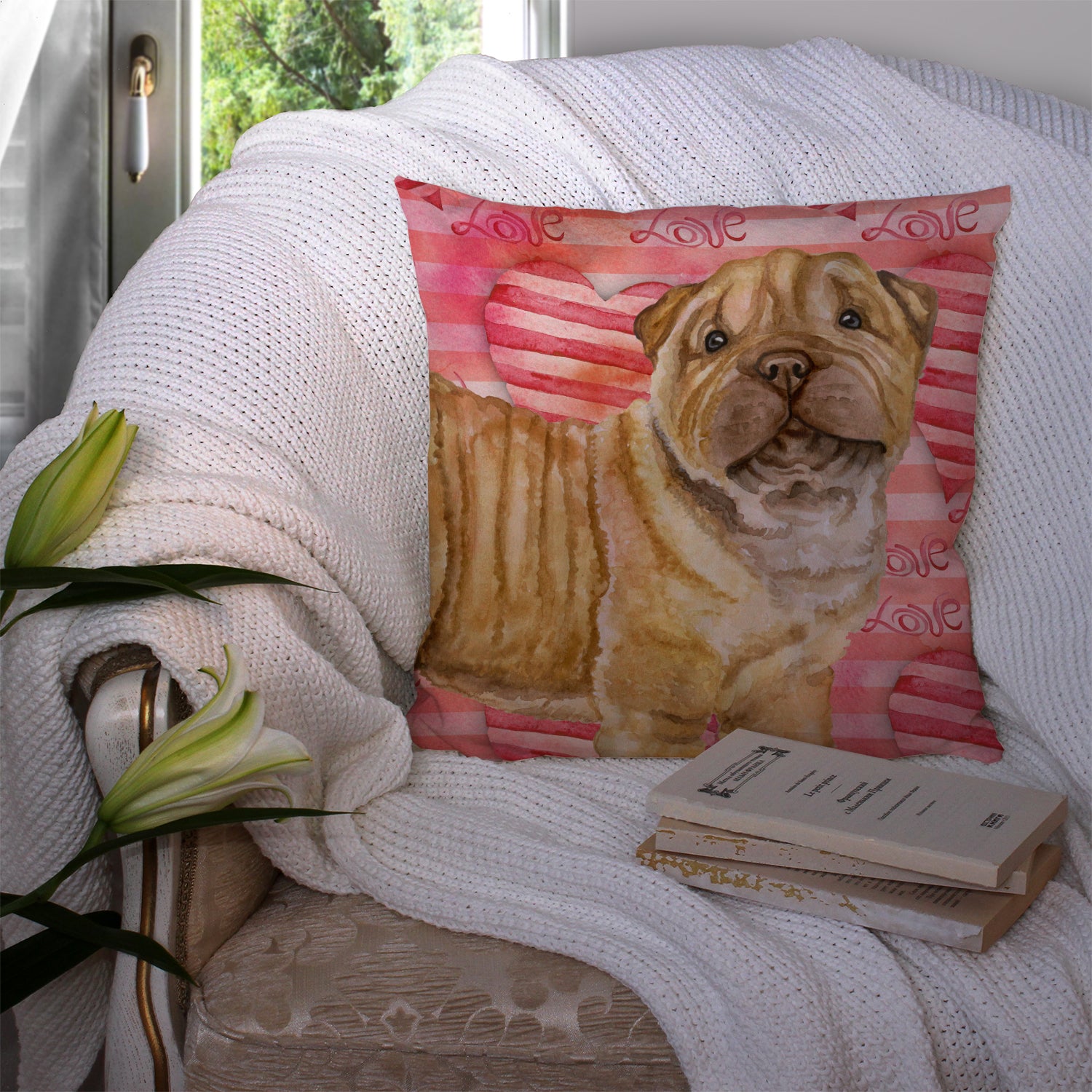 Shar Pei Puppy Love Fabric Decorative Pillow BB9806PW1414 - the-store.com
