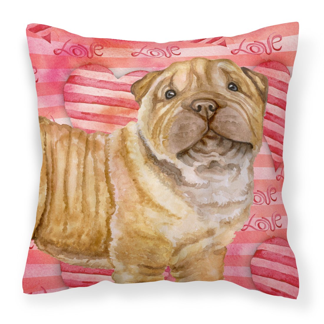 Shar Pei Puppy Love Fabric Decorative Pillow by Caroline's Treasures