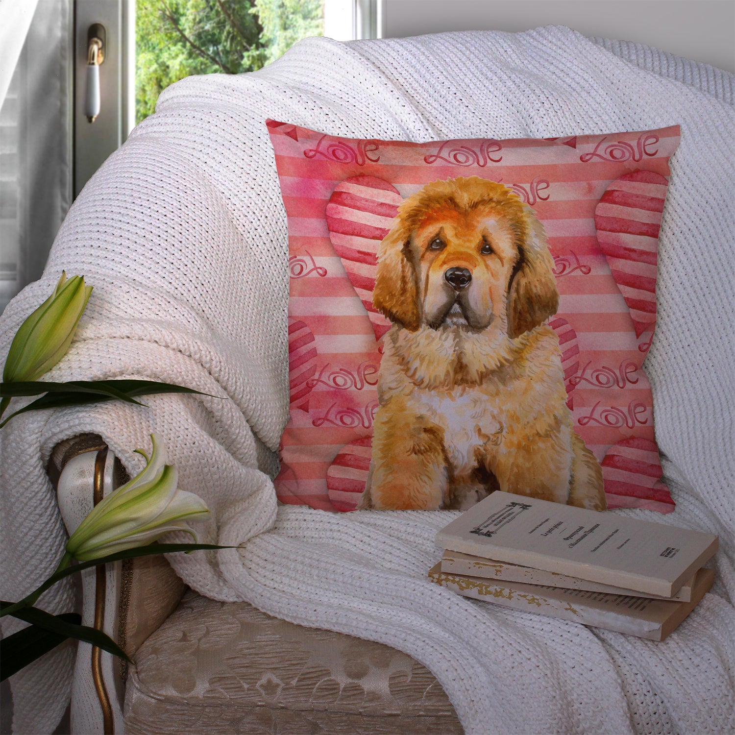 Tibetan Mastiff Love Fabric Decorative Pillow BB9808PW1414 - the-store.com