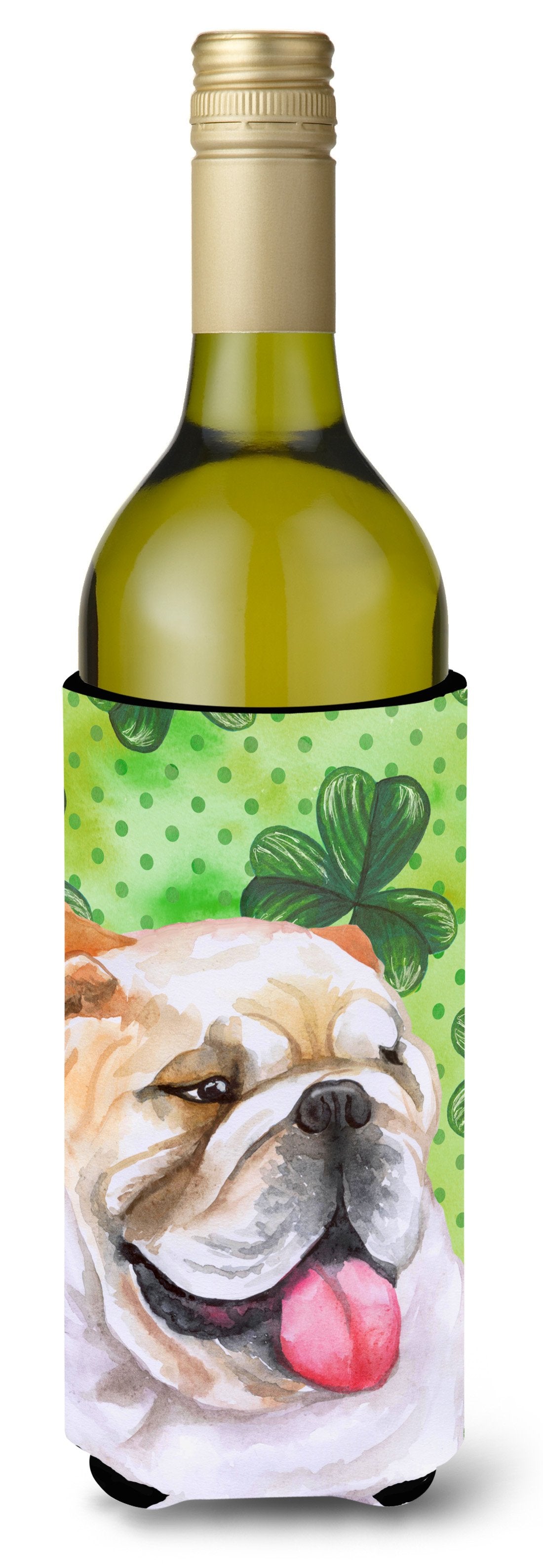 English Bulldog St Patrick&#39;s Wine Bottle Beverge Insulator Hugger BB9813LITERK by Caroline&#39;s Treasures