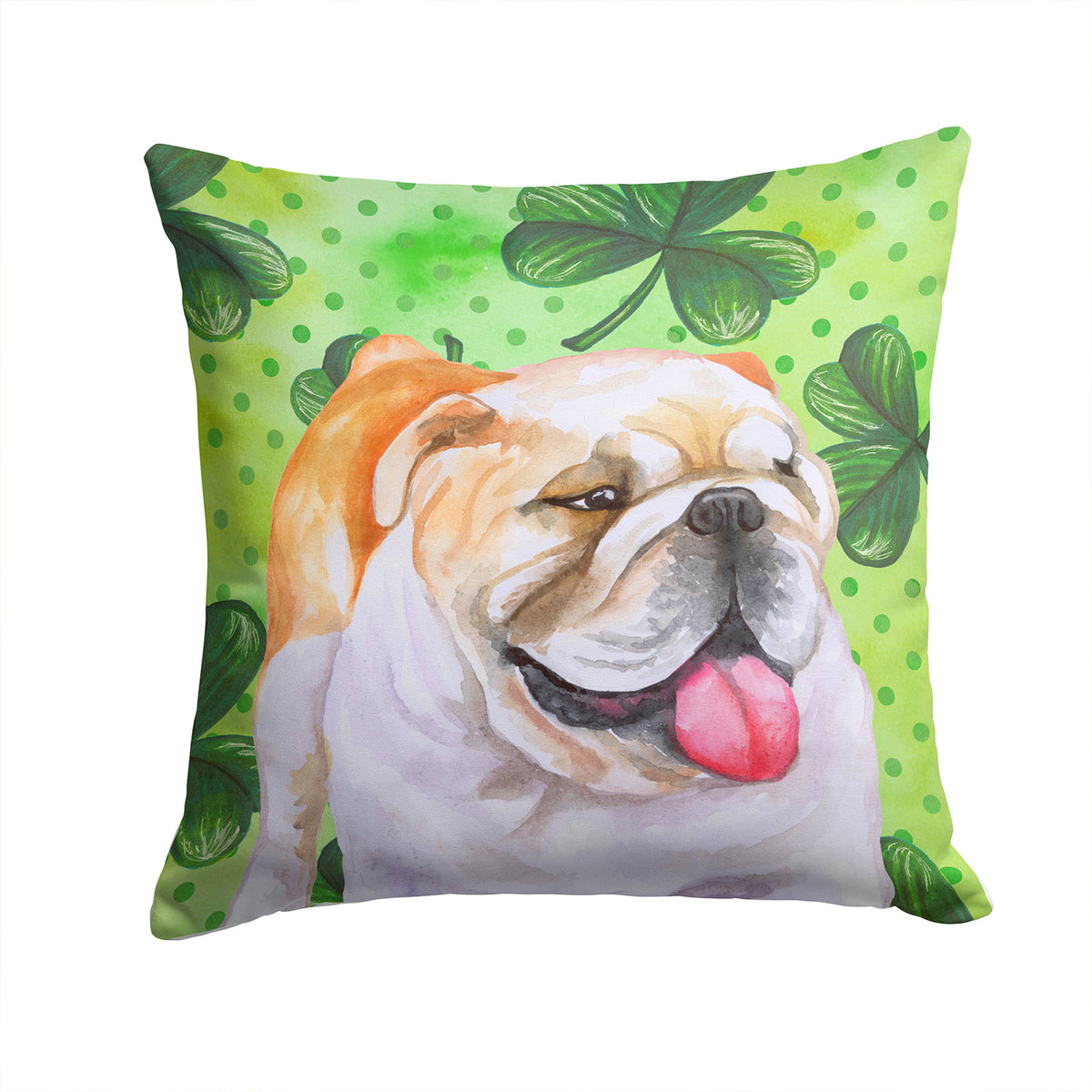 English Bulldog St Patrick&#39;s Fabric Decorative Pillow BB9813PW1414 - the-store.com
