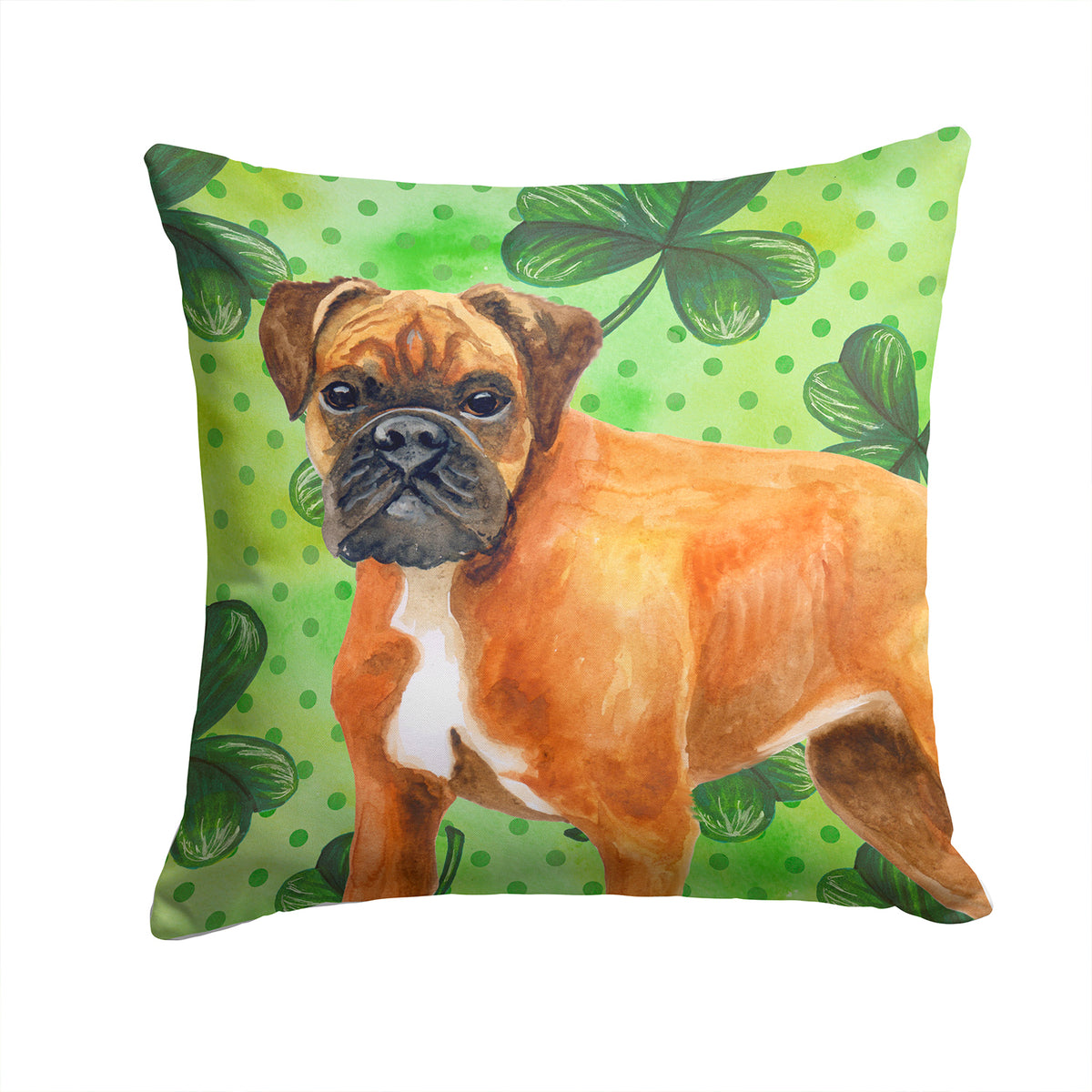 German Boxer St Patrick&#39;s Fabric Decorative Pillow BB9814PW1414 - the-store.com