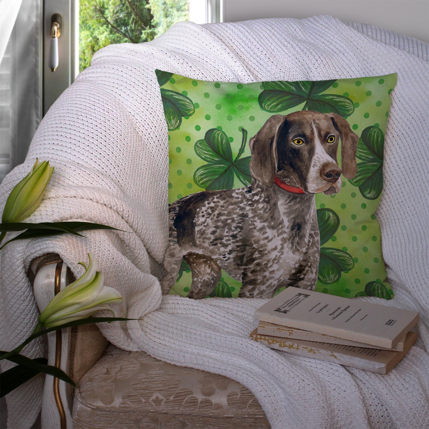 German Shorthaired Pointer St Patrick's Fabric Decorative Pillow BB9815PW1414 - the-store.com