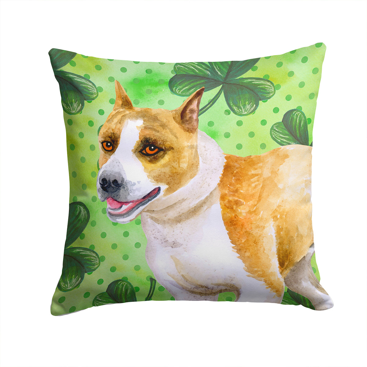 American Staffordshire St Patrick&#39;s Fabric Decorative Pillow BB9818PW1414 - the-store.com